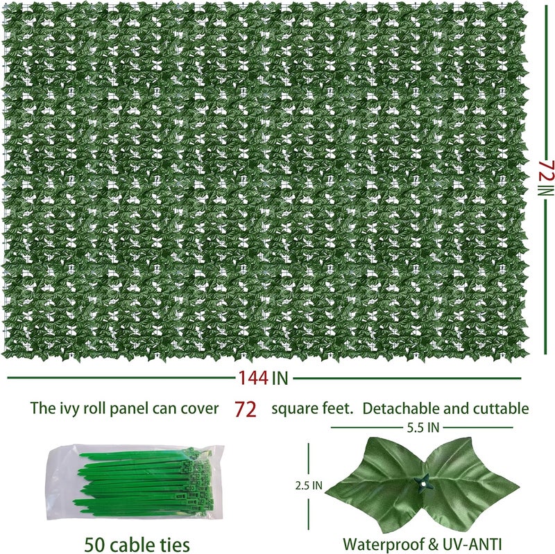 ODTORY Artificial Ivy Privacy Fence Wall Screen: 72 x144 in UV-Anti Faux Greenery Backdrop Ivy Vine Leaf Hedges Fence Panels for Patio, Balcony, Garden, Backyard Indoor Outdoor Green Wall Decor - Image 2